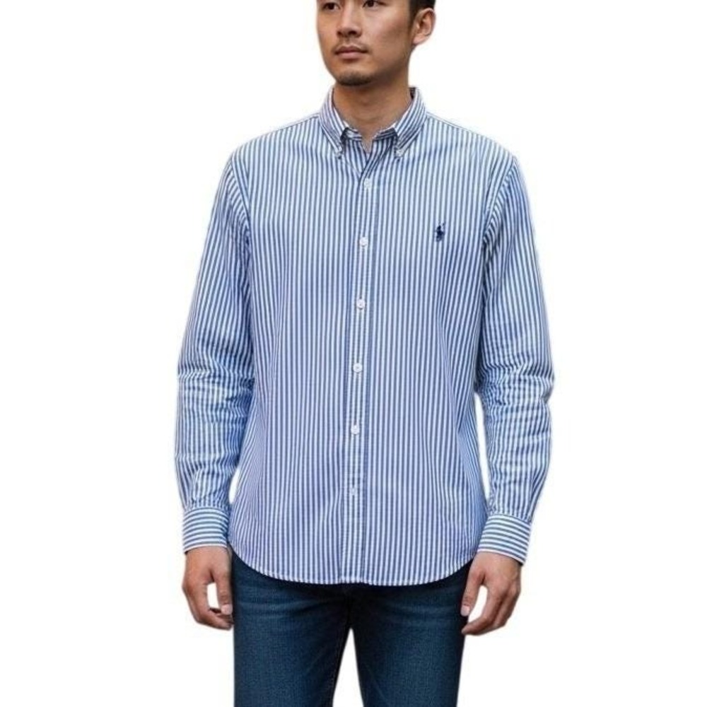 Ralph Lauren Classic Fit Performance Button Down Shirt Blue Stripe Mens XL